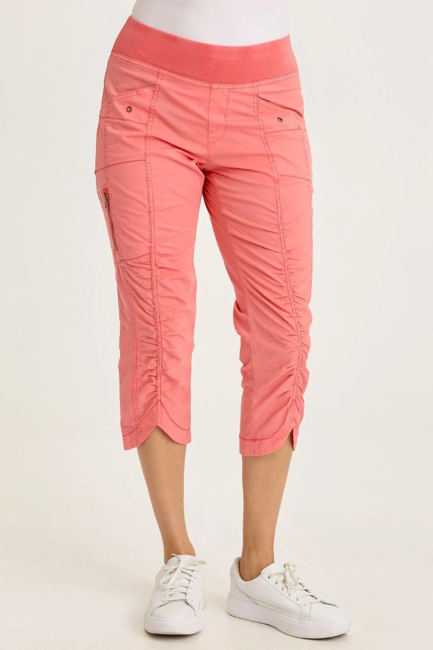NWT XCVI Iris Crop Pants Small S Desert Coral Ruched Scallop Poplin Lagenlook